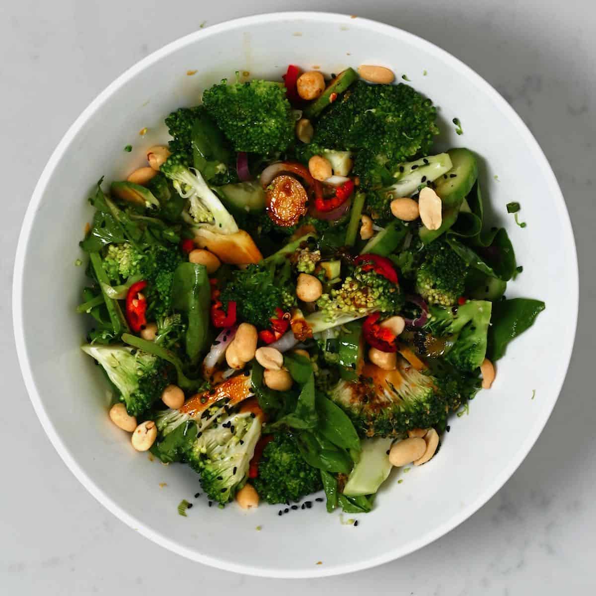 Healthy Asian Broccoli Salad with Zesty Sesame Ginger Dressing